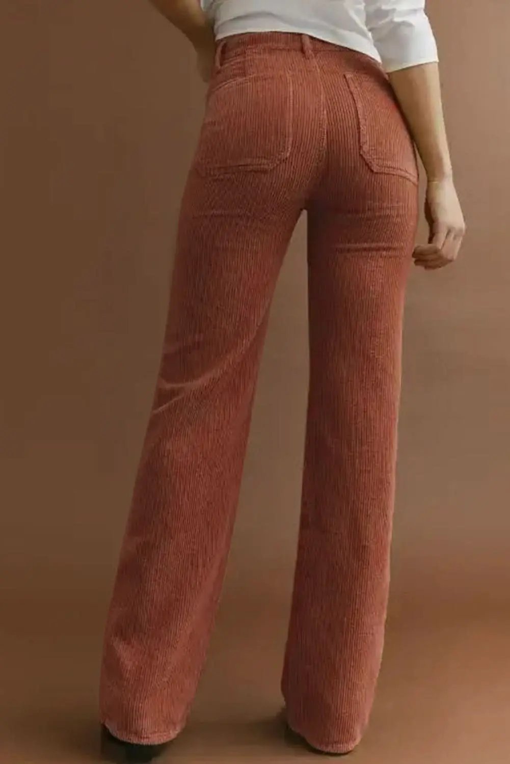 Chic brown high-waisted corduroy pants - Love Salve